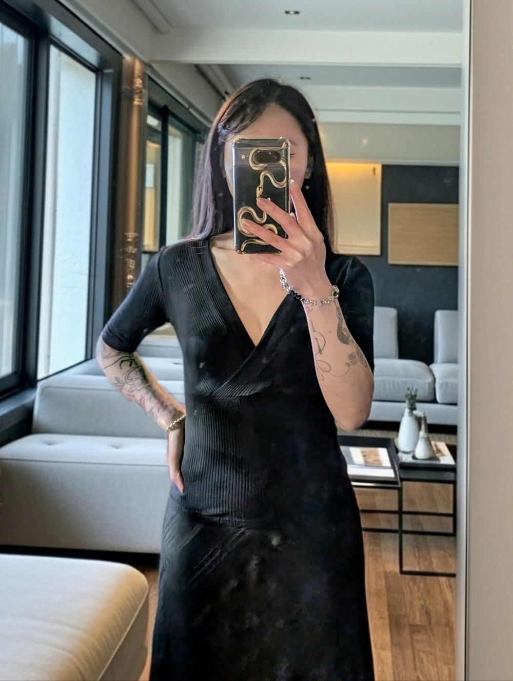 Ann Taylor Black Vertical Rib Knit Top